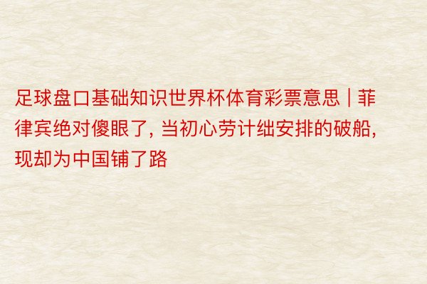 足球盘口基础知识世界杯体育彩票意思 | 菲律宾绝对傻眼了, 当初心劳计绌安排的破船, 现却为中国铺了路