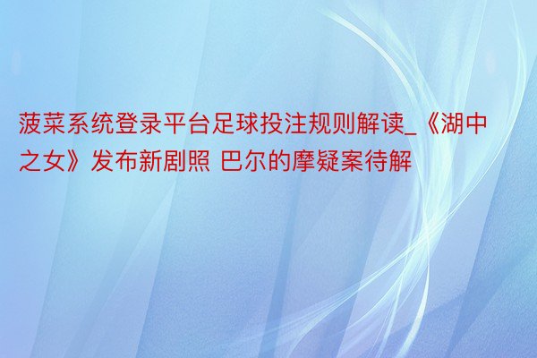 菠菜系统登录平台足球投注规则解读_《湖中之女》发布新剧照 巴尔的摩疑案待解